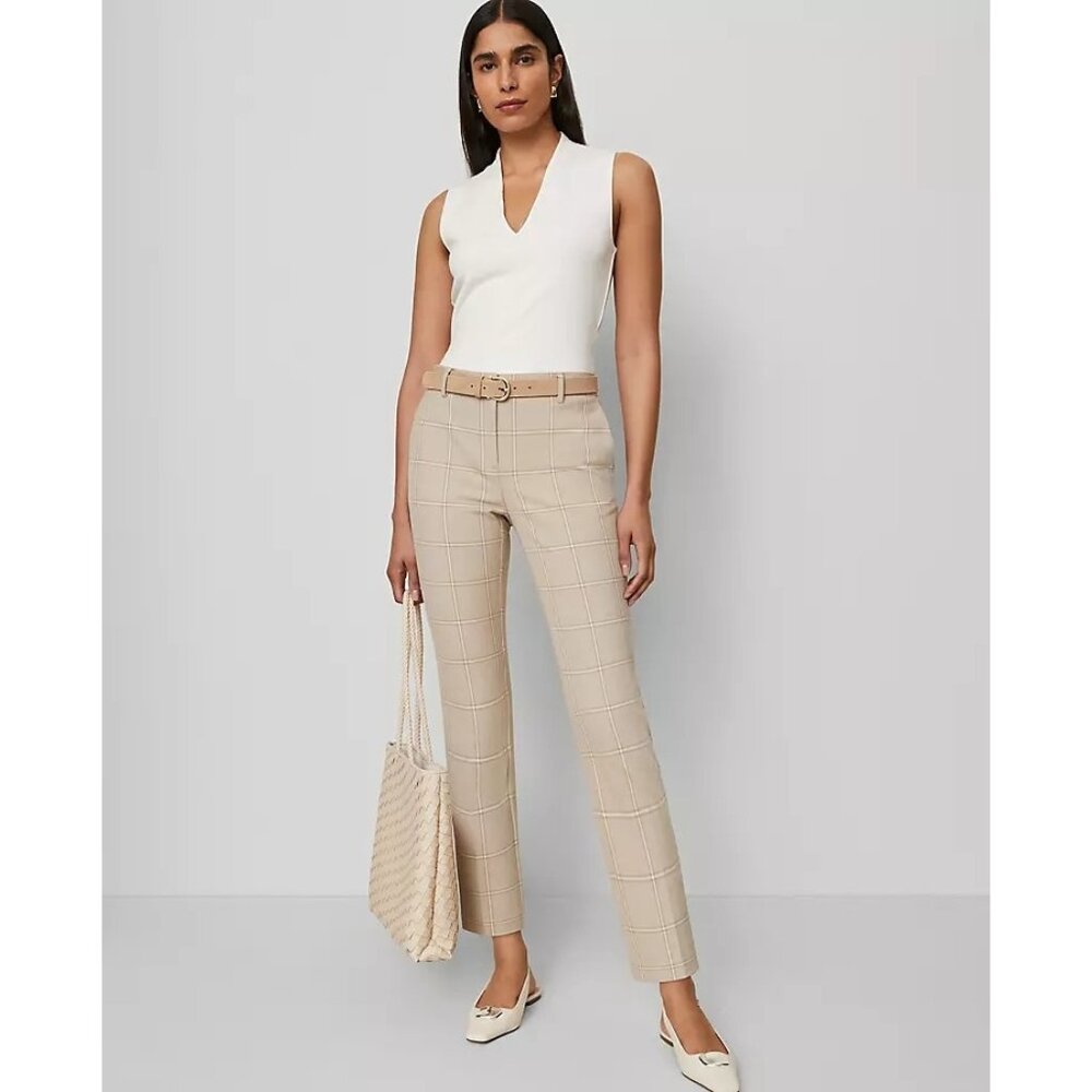 NWT Ann Taylor Eva Pant Plaid Neutral Multi Size 0